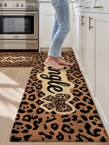 DAJIANG 1pc Pink Bow Leopard Print Rug, Kitchen Rug, Hallway Rug, Suitable For Bathroom, Kitchen, Outdoor, Bedroom, Living Room, Bedside, Decorative Rug, Machine Washable, Easy To Clean, Entryway Mat, Non-Slip Backing, Bedroom Decor Rug - Multicolor - View 5