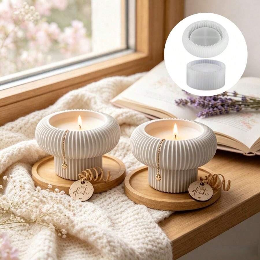 SILIKE LUFEI 2pcs Round Striped Storage Bowl & Striped Storage Box Bottom Decor Silicone Mold For Clay, Resin, Plaster, Candle, Aromatherapy Products, Home Decor, Wedding Table Display - Silicone Mold - View 1
