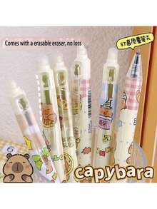 3pcs/6pcs, Blue Ink, Black Ink Optional, Capybara Pattern Erasable Gel Pen, Heat-Pressed Gel Pen, Magic Press Pen, Suitable For Daily Learning And Work Writing, Back To School Essential - Multicolor - View 9