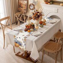 1 pieza Camino de mesa de otoño, estampado de calabaza naranja azul blanco, flores silvestres azules y hojas de arce en acuarela, camino de mesa de poliéster, decoración de mesa de comedor estilo granja para cosecha de otoño y Acción de Gracias - Multicolor - Ver 5
