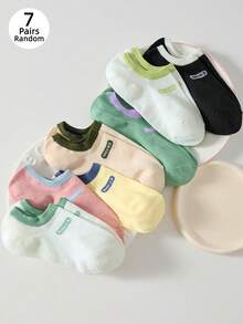 7 Pairs Women's Candy Color Invisible Socks, Random Colors Include Green, Yellow, Pink - Multicolor - View 7