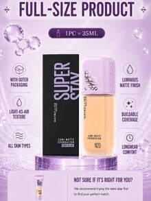 Maybelline 美寶琳長效透明底妝 #N20，正裝 35ml/試用裝 10ml，輕盈持久、抗汗、霧面妝效、有效遮瑕，適合中性至淺膚色 - 美寶蓮持妝輕透粉底液N20 - 查看 6