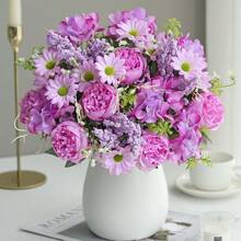 1PC Artificial Simulation Peony Bouquet, With Realistic Texture, Suitable For DIY Vase Flower Arrangement, Indoor/Outdoor Decoration, Home Decoration, Wedding Decoration, Dining Table Decoration, Autumn Decoration - Purple - View 1