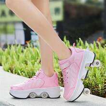 Outdoor Sports 4-Wheel Roller Skates, 2-In-1 Roller Skates/Inline Skates, Transformable Dual-Roller Skates For Men And Women, With Buttons And Wheels - Pink - View 4