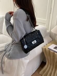 Dedoo Quilted Chain Strap Bag, High-End Fashion Shoulder Crossbody Casual Commuter Handbag - Black - View 6
