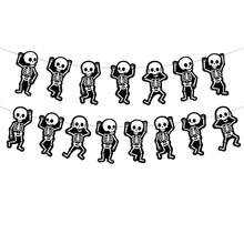 1 Set Cartoon Dancing Skeleton Garland, Halloween Spooky Skeleton Hanging Banner, Trick Or Treat Decoration, Photo Booth Prop, Halloween Backdrop, Party Supplies, Wall Decor, Room Decor, Outdoor Decor, Home Decor, Horror Holiday Party Atmosphere Decoration - A - View 1