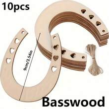10/20pcs Heart-Shaped Hollow Basswood With Jute Rope Wooden Horseshoe Crafts - DIY Painting And Doodling, Lightweight Wooden Hanging Decor, Suitable For Weddings, Parties, Holidays And Home Decoration - Horse Hoof - View 8