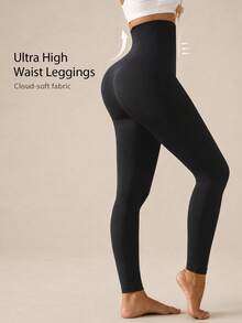 1pc Women's Seamless High-Waisted Elastic Lifting And Shaping Casual Black Leggings Athletic Leggings For Gym Workouts And Everyday Wear. - Black - View 4