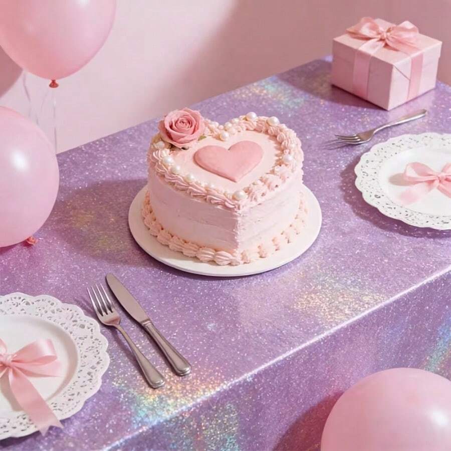 1 Peça Toalha de Mesa de Folha de Alumínio Brilhante Roxa | 274*137cm, Escolha Ideal para Decoração de Aniversário, Casamento, Chá de Bebê, Festa de Aniversário, Tecido Plástico Feito à Máquina - Multicolorido - Visão 1