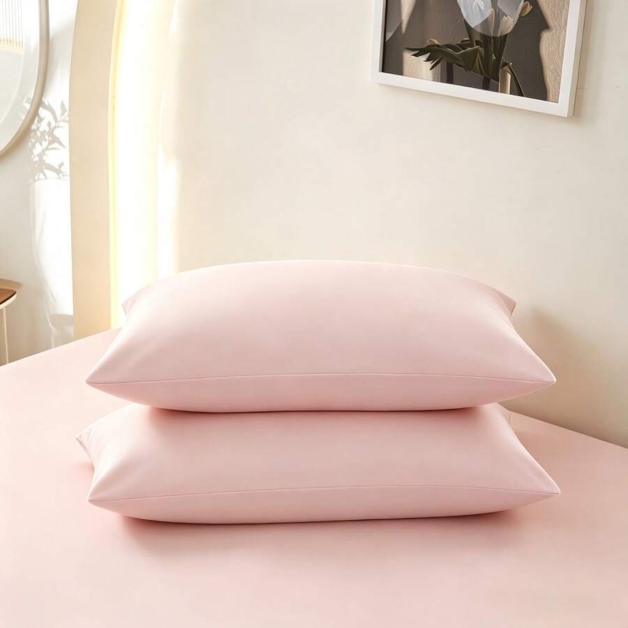 2pcs Cooling Pillowcase Set, Soft And Breathable, Wrinkle-Resistant, Gentle On Hair And Skin, Helps Improve Sleep Quality, Machine Washable - Pink - View 1