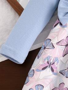 Autumn/Winter Butterfly & Floral Element Patchwork Bow Decor Long Sleeve Dress For Baby Girls - Multicolor - View 3