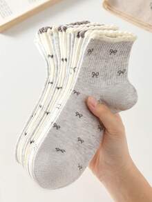 4 pares de calcetines de media caña para mujer con patrón de lazo y corazón, transpirables y cómodos, color aleatorio, adecuados para uso diario y salidas, estilo para todas las estaciones - Multicolor - Ver 2