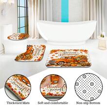 1pc/4pcs Autumn Harvest Blessing Pumpkin Truck Pattern Multi-Functional Bathroom Decor Shower Curtain Set, Free 12 Hooks, Premium Holiday Atmosphere, Bathroom Mat U-Shaped Rug And Round Toilet Lid Cover, Suitable For All Scenes Bathroom Set - Pumpkin Truck - View 9