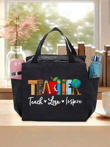Bolsa de almuerzo aislada con tema de maestro, bolsa de picnic de moda, bolsa portátil de aluminio reforzado; adecuada para oficina, escuela, viajes y vacaciones; regalo perfecto para maestros en el Día del Maestro o Navidad; bolsa de moda para estudiantes o jóvenes, también adecuada para llevar libros, compras o temporada de regreso a la escuela; regalo ideal para expresar gratitud a los maestros, esencial para el regreso a la escuela - Multicolor - Ver 2