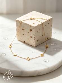 2pcs/Set Multi-Style Long Mixed Chain Necklaces, 18K Gold Plated Stainless Steel, Clover, Twisted Dough, Round Snake Shape Layered Choker - Gold 3 - View 2