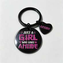 Llavero Exclusivo de Chica de Anime JUST A GIRL WHO LOVES ANIME Etiqueta de Acero Inoxidable Negro + Colgante de Corazón Regalo para Amantes del Anime Mercancía de Anime Colgante Adecuado para Estudiantes/Fans del Anime - Llavero de anime - Ver 7