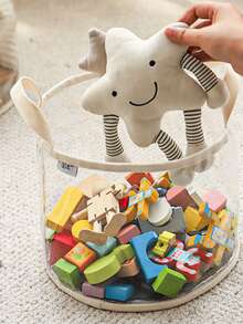 1pc Transparent Toy Storage Basket, Building Blocks Plush Toy Storage Box, Large Capacity Household Multifunctional Storage Bucket, Household Storage And Organization For Bedroom, Bathroom, Office, Desk - Transparent White Model - View 7