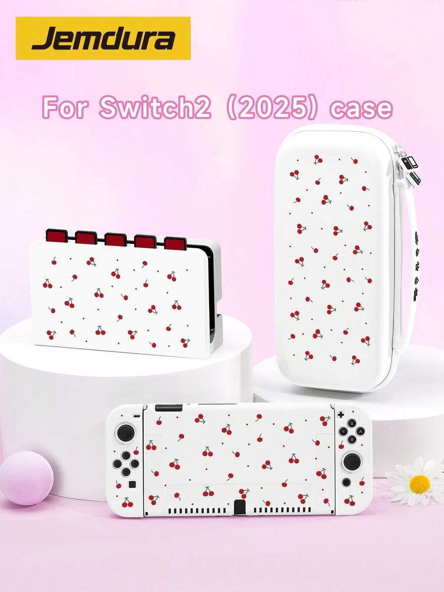 1件紅色波點與櫻桃圖案保護殼,相容於Switch2 /Switch NS/Switch OLED/Lite,相容於Switch/Switch 2遊戲主機配件,收納袋、卡槽底殼,保護您的遊戲主機,適合Switch玩家的最佳禮物 - 多色 - 查看 1