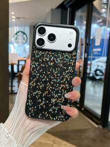 1 buah Casing Ponsel Berkilau Rhinestone Warna-warni dengan Latar Belakang Hitam, Kompatibel dengan iPhone, Pelindung Ponsel - MultiWarna - View 18