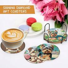 Yorkshire Terrier Pet Theme Diamond Painting Coasters Set Of 8 With Iron Holder, DIY Round Sparkly Rhinestone Cup Mat Kit, Relaxing Art Craft For Kitchen Decor & Holiday Gifts - Sets - View 5