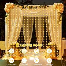 Luces de cortina LED alimentadas por batería AA, 8 modos de iluminación, luces de hadas, adecuadas para habitación, jardín, patio, escenario, decoración de fondo de pared, iluminación de atmósfera romántica para bodas, Día de San Valentín, Halloween, Navidad, luces decorativas colgantes - Lámpara de cortina con caja de pilas AA - Ver 10