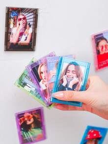 1/5/10pcs Macaron Color Transparent Magnetic Fridge Photo Frames, Mini Acrylic Magnetic Photo Clips, Suitable For Small Cards, Family Photos, Dorm Kitchen Office Metal Surface Aesthetic Decor Gifts (Random Color),Card Holder - Random Color - View 3