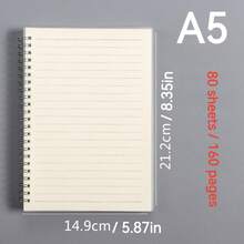 1 pieza Cuaderno de estudiante de 80 páginas con diseño simple, disponible en tamaños A5/B5/A4 y con líneas horizontales, cuaderno portátil moderno con encuadernación de alambre, útiles escolares para la vuelta a la escuela - transparente - Ver 11