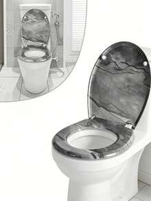 Marble Pattern Soft Close Toilet Seat, Stainproof Easy-Clean MDF Lid Adjustable Hinges, Universal Oval Replacement Cover, Modern Bathroom Decor For Hotel Villa Apartment, Perfect For Homeowners & Interior Renovators - A - View 7