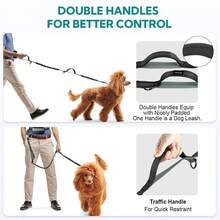 Pochete para corrida com cães, mãos livres, com cinto, alças duplas, guia elástica retrátil, adequada para cães de porte médio a grande, costura refletora, ideal para caminhadas, trilhas e ciclismo. - Preto + Azul Celeste (Corda de Reboque Simples) - Visão 7