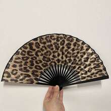 Elegant Leopard Print Bamboo Folding Fan, Black Frame, Fashionable Lightweight Portable Hand Fan, Women's Travel Accessory, Perfect Gift - Multiple Styles - View 4