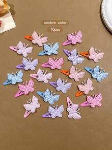 10 piezas de pinzas para el cabello con forma de mariposa de colores aleatorios, accesorios para el cabello de estilo dulce adecuados para uso diario - Multicolor - Ver 7