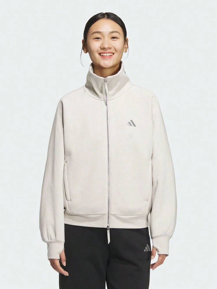 Adidas 女款抓絨夾克 KC0047 針織無領外套 - 白色 - 查看 1