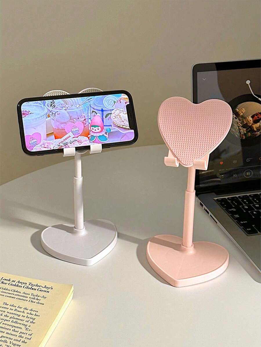 Cute Heart-Shaped Adjustable Height Phone Stand, Adjustable Angle Desktop Holder, Universal Phone And Tablet Slouchy Bracket For Watching Movies, Girly Style Holiday Gift - View 1