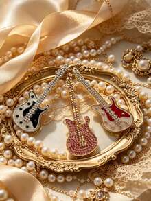 1pc Guitar Shaped Lapel Brooch, Unique Personalized Decoration, Cool Retro Street Style Badge, Suitable For Women Of All Ages, Daily Jacket And Bag Accessory - Guitar Model a - View 3