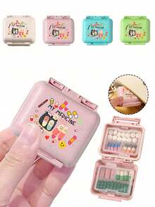 迷你 6 格便攜藥盒，收納盒，旅行藥盒，印有「My Pill Box」和藥丸圖案，6 格小藥盒，密封包裝收納盒，6 天週用藥盒，旅行必備藥盒，日常維生素藥盒，口袋藥盒收納盒，精緻收納盒，居家必備，旅行必備 - 彩色 - 查看 5