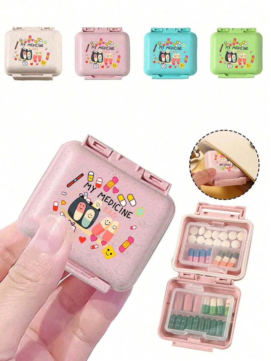 Mini 6-Compartment Portable Pill Box, Medicine Storage Box, Travel Pill Box, Printed With "My Pill Box" And Pill Pattern, 6-Compartment Small Pill Box, Sealed Pill Packaging Storage Box, 6-Day Weekly Pill Storage Box, Travel Essential Pill Box, Daily Vitamin Pill Box, Pocket Pill Box Storage Box, Exquisite Storage Box, Home Essential, Travel Essential - Multicolor - View 1
