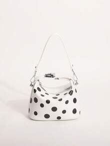 1pc High-End Black & White Contrast Polka Dot Fashion Dumpling Bag, Large Capacity Women's Handbag, Elegant Shoulder Crossbody Bag - White - View 5
