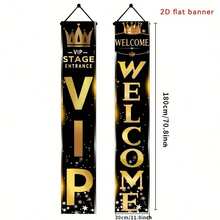 1 Pair VIP Party Entrance Sign Banner Black & Gold Movie Night Theme Party Hanging Banner Home Movie Backdrop Cinema Decor - Multicolor - View 5