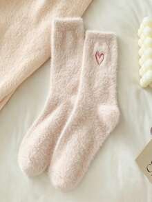 Women's Mid-Calf Floor Socks With Heart Pattern Plush, Soft Thick Daily Long Socks - Multicolor - View 11