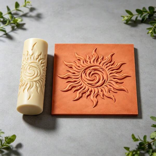 High Detail 3D Sun Spiral Texture Roller, Durable Polymer Clay Handmade Embossing Mold And Ceramic Craft Tool, Practical DIY Craft Supply For Coaster And Clay Earring Making
