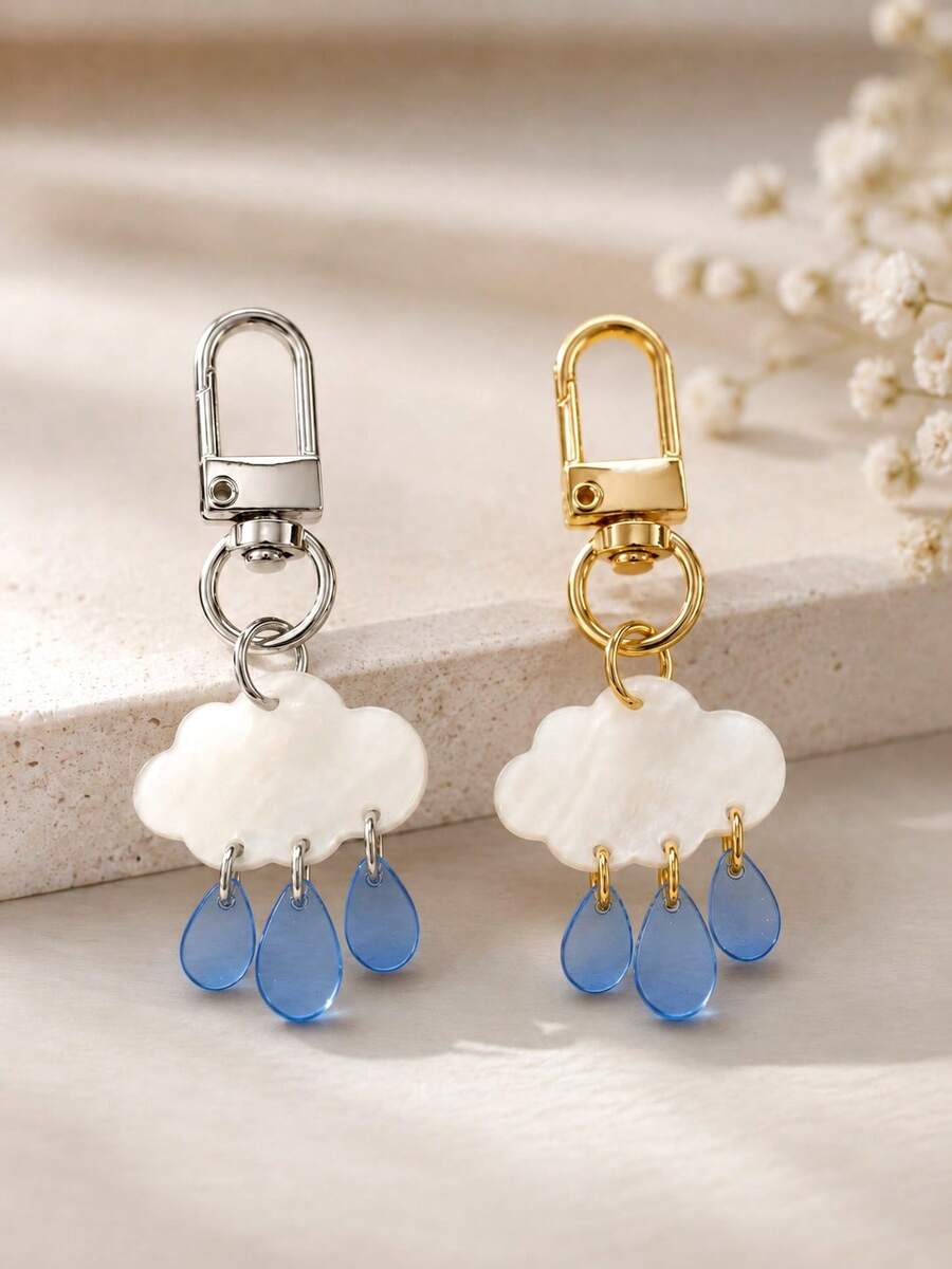 1 pieza/Varias piezas Llavero colgante unisex con nube & gota de lluvia, colgante de bolso exquisito de nicho - Multicolor - Ver 1