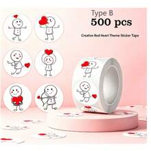 1 Roll 500pcs Sketching Label Stickers, Cartoon Cute Creative Round Stickers For Children's Scrapbook, Gift Packaging, Food Packaging Seal, Laptop Decoration, Refrigerator Decoration - Multiple Styles - View 8