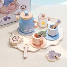 1 Set Children's Wooden Simulation Afternoon Tea Pot & Cup Tea Set, Pretend Play Tea Party Wooden Kitchen Toy - Multicolor - View 9