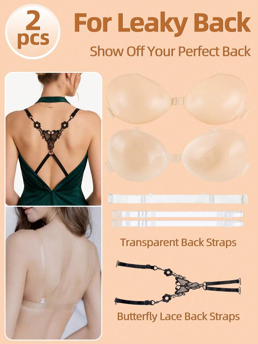 Transparent Adhesive Bra For Women,Free Lace Backless Bra Strap With Detachable Clear Shoulder Straps, Seamless Push-Up Bra Suitable - Multicolor - View 1