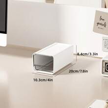 1 pieza Caja de almacenamiento de escritorio de plástico apilable de gran capacidad, rectangular minimalista de color blanco puro con cajón transparente, organizador de artículos de papelería para estudiantes, organizador de escritorio para la vuelta a la escuela - Blanco - Ver 13