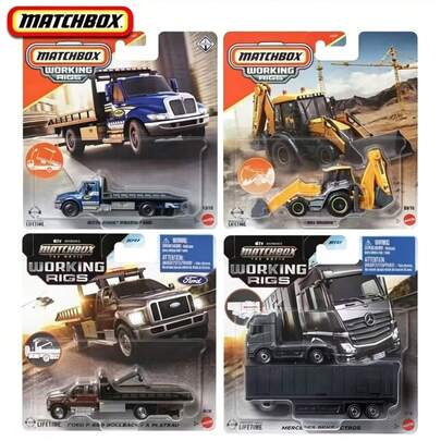 Mattel Mattel Matchbox Working Rigs 1/2 Mercedes-Benz、Ford 救援車挖掘機模擬工程車收藏系列 JCY27 City Service Fleet 拖車救援車模型，返校季禮物 1 件裝
