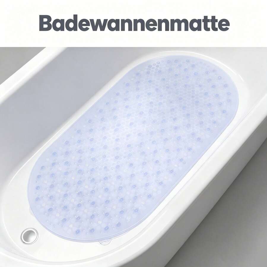Clear Oval Anti-Slip Tub Mat Size 68*38cm, Suction Cup Design, Washable Bathroom Shower Floor Pad - 1Pc - View 1