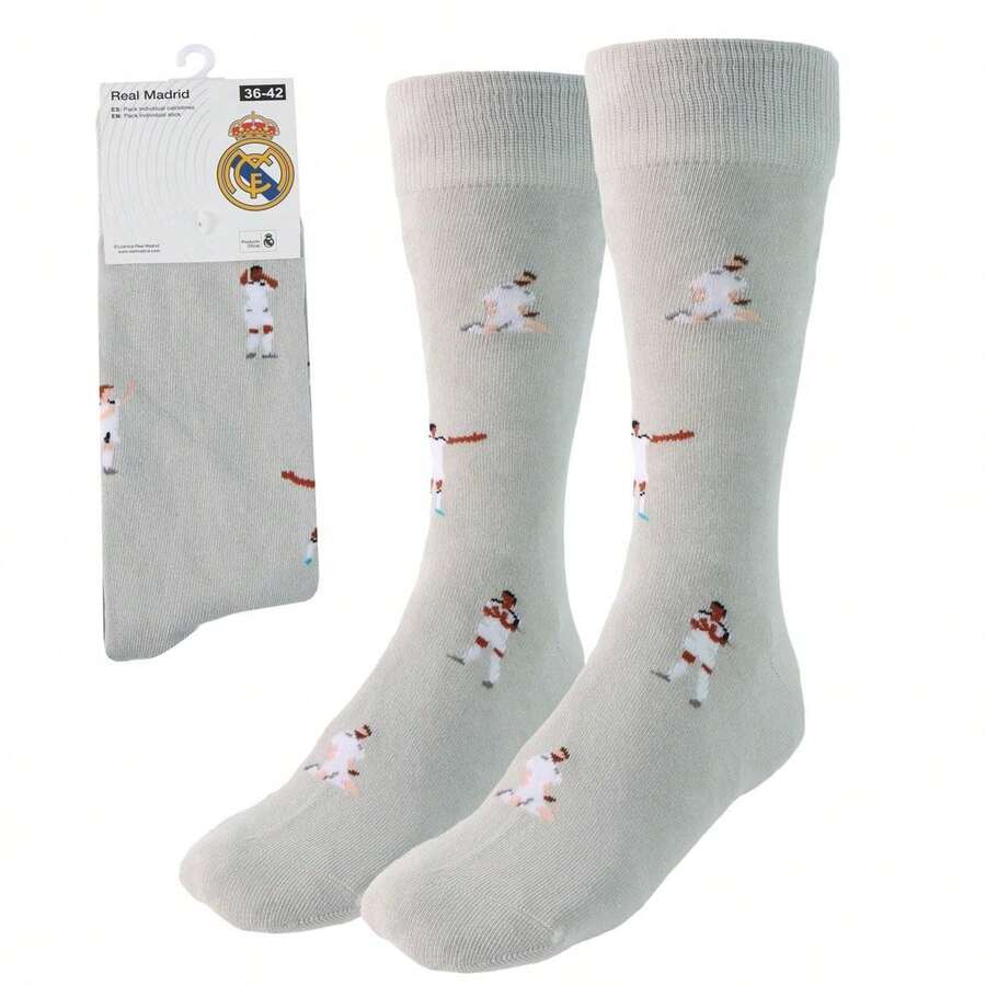 Real Madrid Kids Unisex Socks Pack - 1 Pair Of Grey Children's Socks With Players, Elastic And Breathable Cotton, Officially Licensed, Back To School - Option 12 - View 1