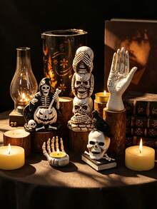 1pc/3pcs Gothic Skull Desktop Decor, Crow Hand Candle Holder, Pumpkin Grim Reaper Statue, Haunted Tiered Tray, Halloween Dark Aesthetic Witch Style, Fireplace Mantel Shelf, Cosplay Party Holiday Decoration Gift, Housewife Friend Style, Spooky Indoor Home Decor Ornament - style 1 - View 5
