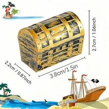 10個迷你海盜寶箱，萬聖節迷你塑膠金色復古海盜珠寶盒，尋寶派對裝飾，適用於復古禮品盒、成人生日萬聖節派對裝飾、臥室裝飾、房間布置 - 查看 3